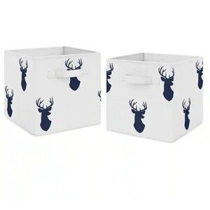 Sweet Jojo Design 2 Foldable Fabric Storage Bins Woodland DEER Stag 11x10.5x10.5